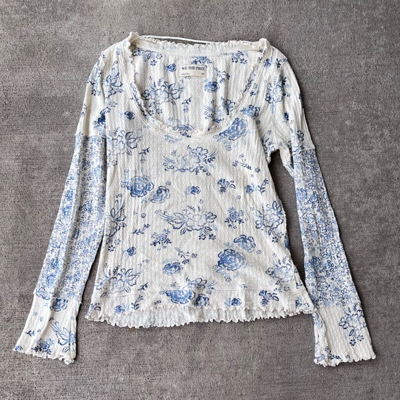 We The Free Tops - We the free floral lace cottagecore coquette long sleeve top flowers blue